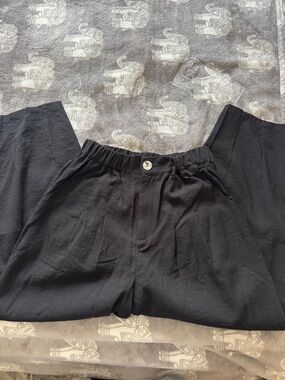 Black Elastic Waist Wide Leg Pants